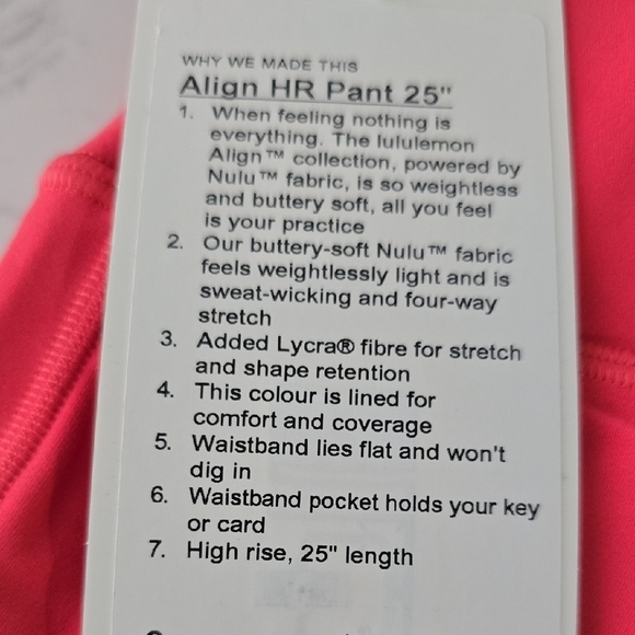 NWT Lululemon Align High-Rise Pant 25" Pale Raspberry Size 6 - Picture 7 of 8